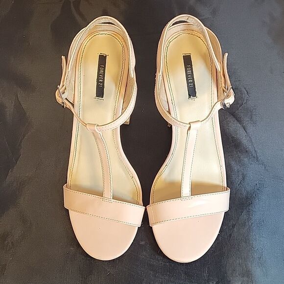 FOREVER 21 ANKLE STRAP OPEN TOE TWO STRAP BAND BLOCK HEEL SANDAL - Picture 2 of 15